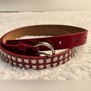 Red Silver Studded Belt, Size Large Women's